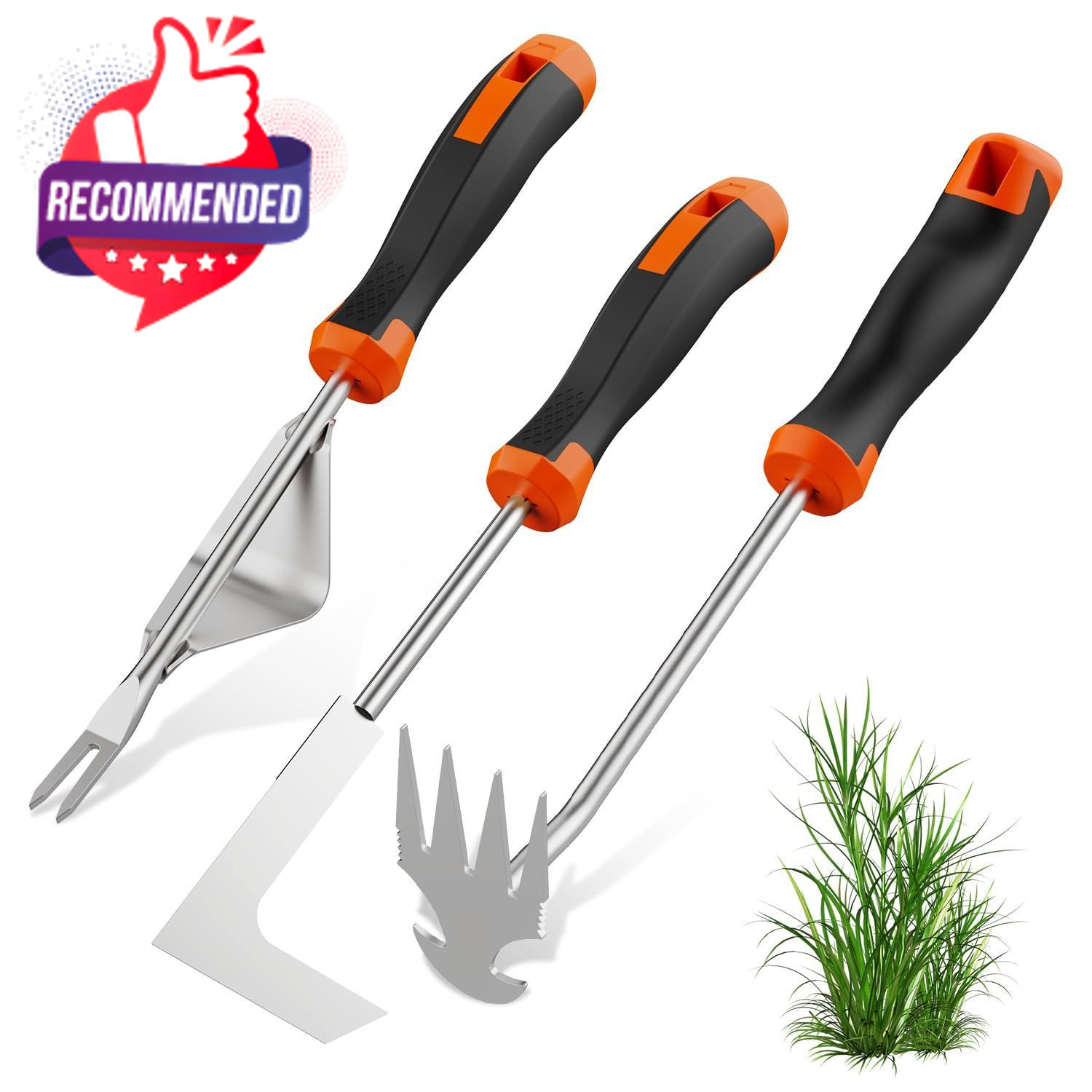 Weed Puller Tool 3 Pack Manual Root Remover Garden Lawn Weeding Black Orange