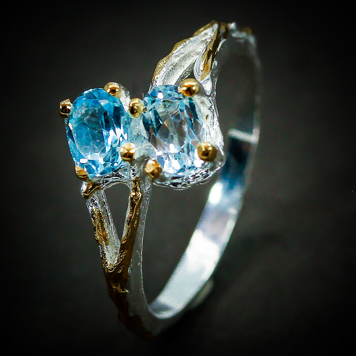 Jewelry Stores Natural Blue Topaz Silver ring 925 Sterling  / RVS273