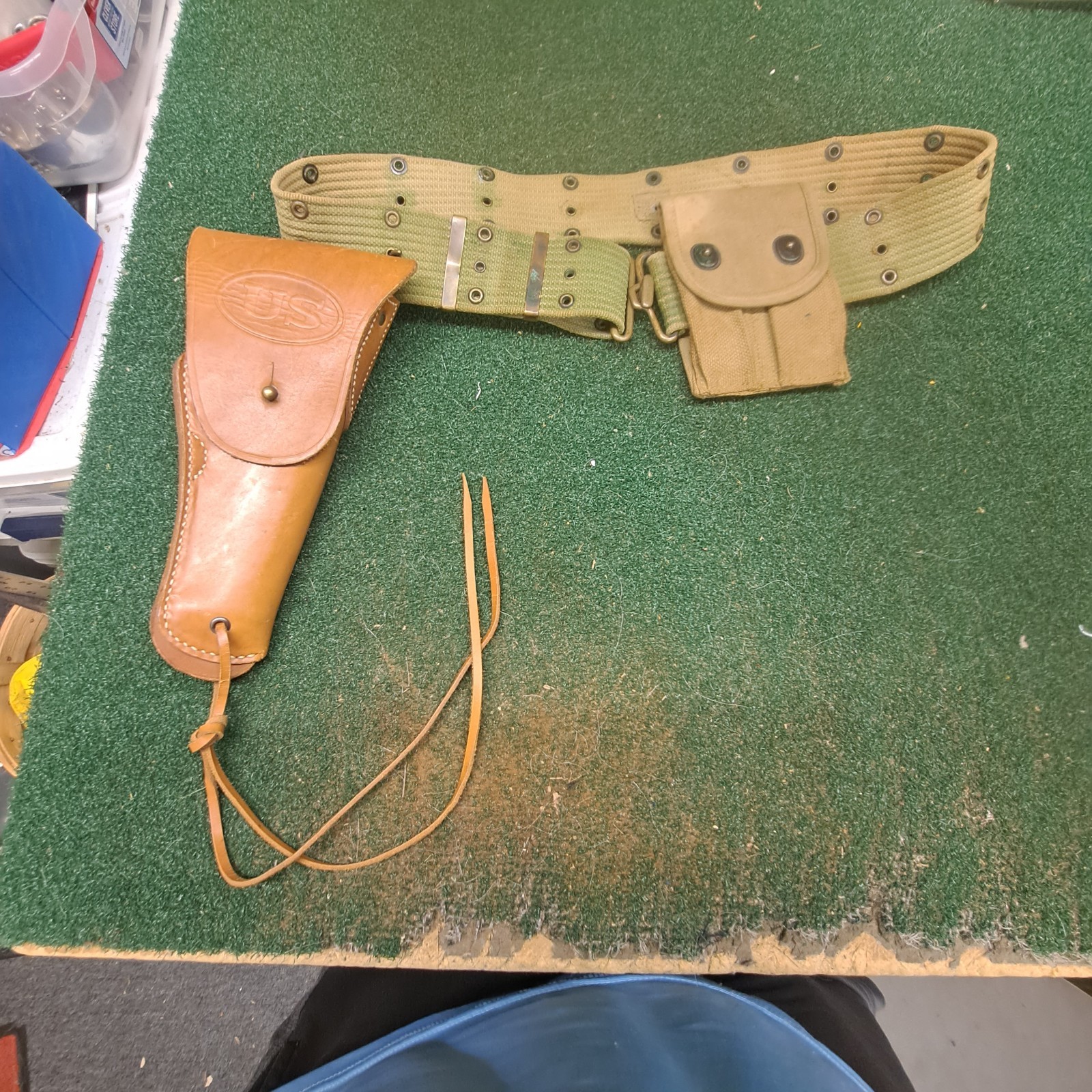 WW2 US ARMY RIA 1916 T.C.C .45 HOLSTER WITH AMMO POUCH & WEBBING BELT