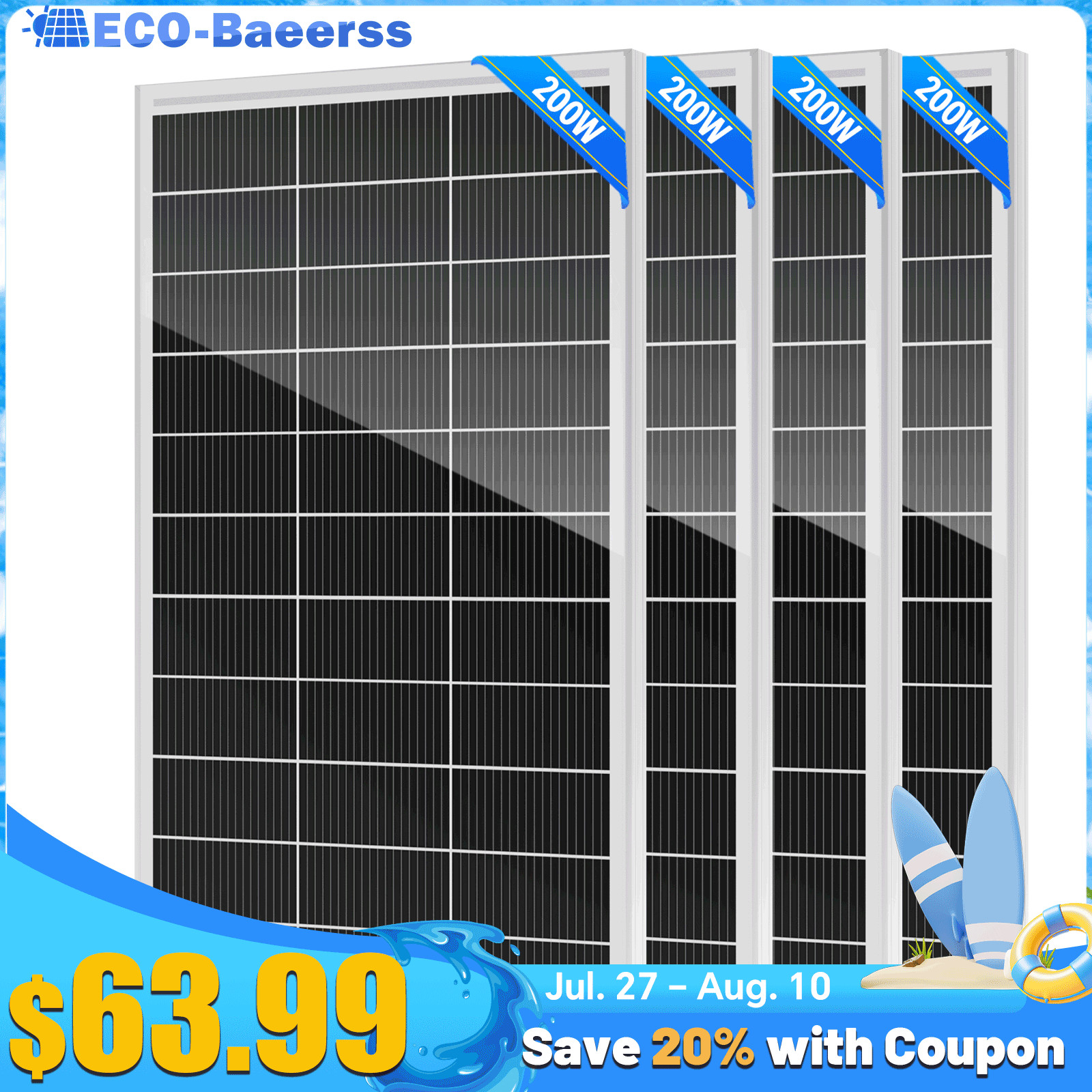 200W 400W 600W 800W Solar Panel Battery Charger 18BB N-Type RV Home Off-Grid PV