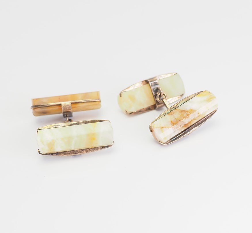 Vintage 875 silver and gemstone retro Soviet Russian cufflinks
