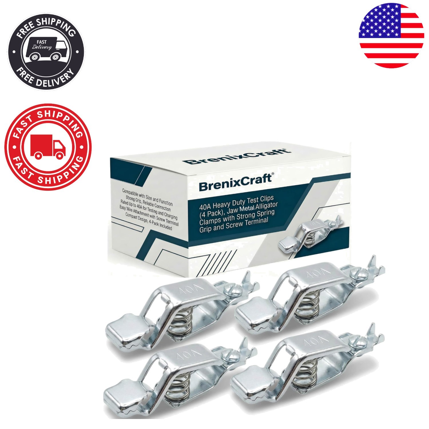 Heavy Duty 40A Alligator Clamps with Screw Terminal – Durable 4 Pack for Testing