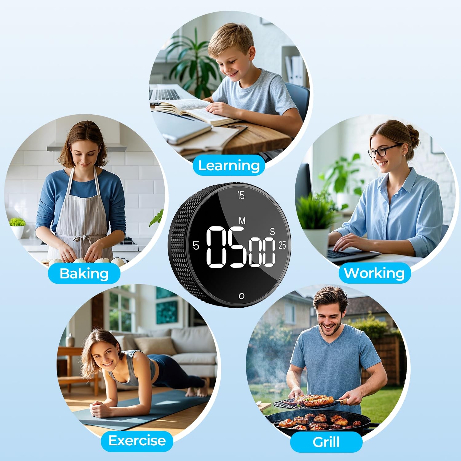 Digital Magnetic Kitchen Timer for Cooking, Large LED Countdown Timer, Rotati...