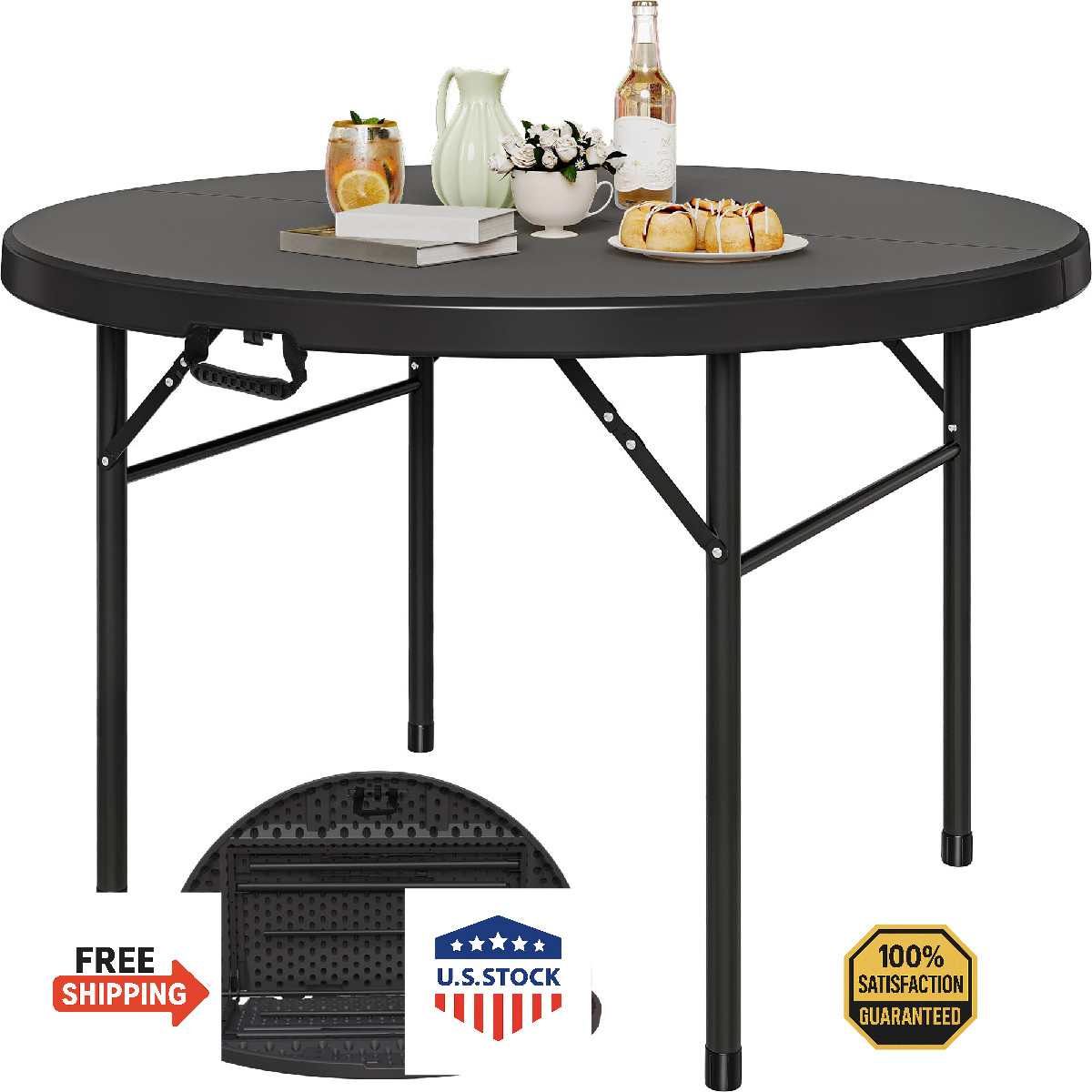 YITAHOME 48 Inch Round Folding Table for Outdoor/Indoor, Heavy Duty Folding Plas