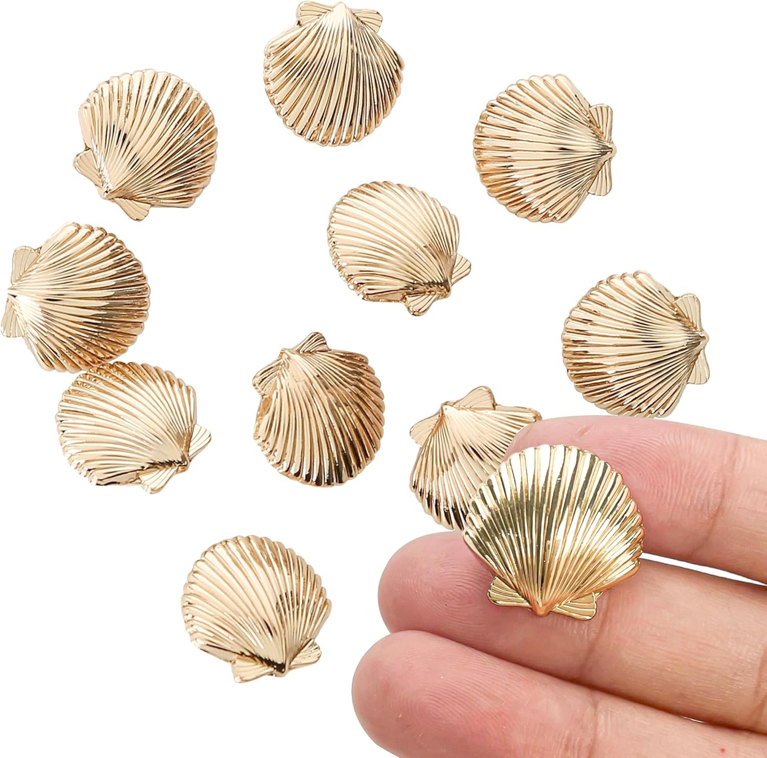 10pcs Glittering Seashells Shaped Buttons, Decorative 0.7087 inches, Yellow