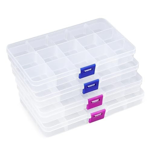 15 Girds Bead Organizer(4 Pack), Earring Organizer Box, SMALL Plastic Clear