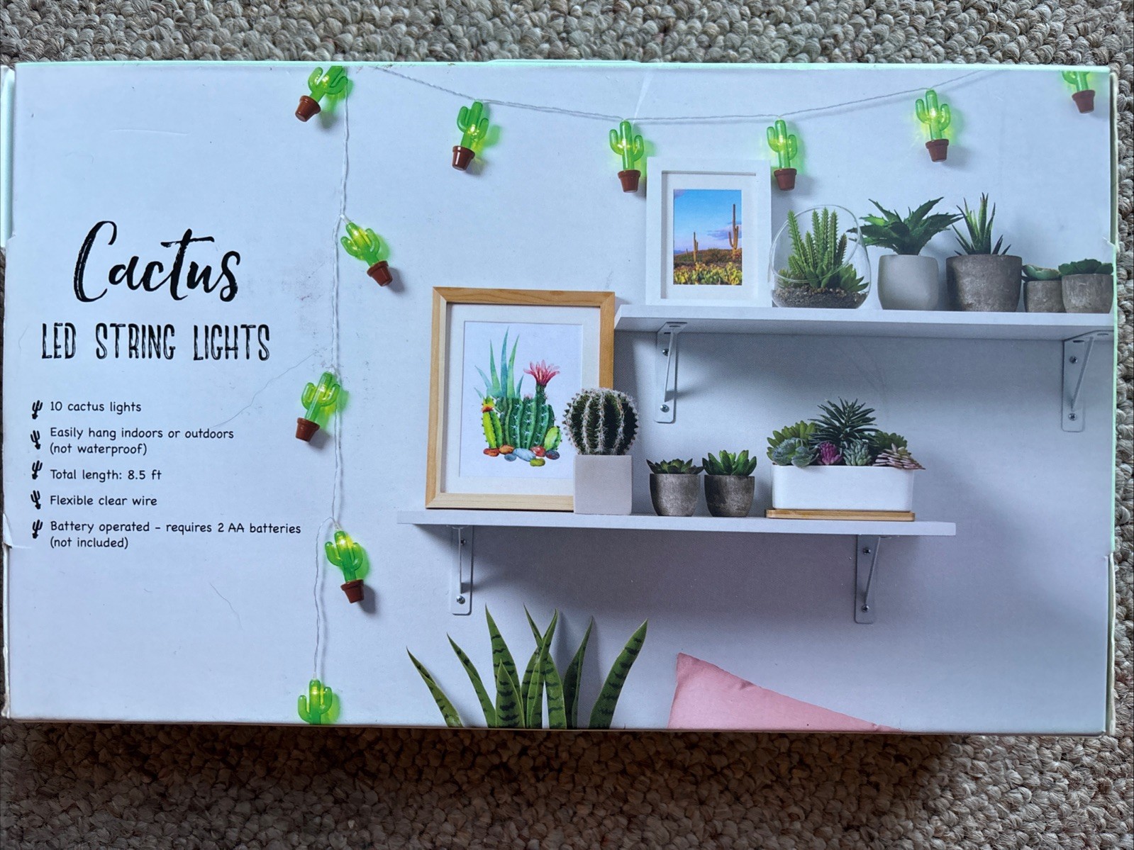 New Cactus Led String Light Set 8.5 Ft 10 Lights Merkury Innovations Sealed