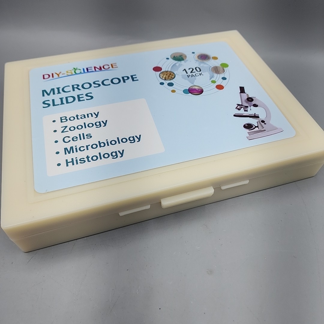 120 Lab-Grade Microscope Slides Set - Prepared Specimens for Kids & Adults, STEM