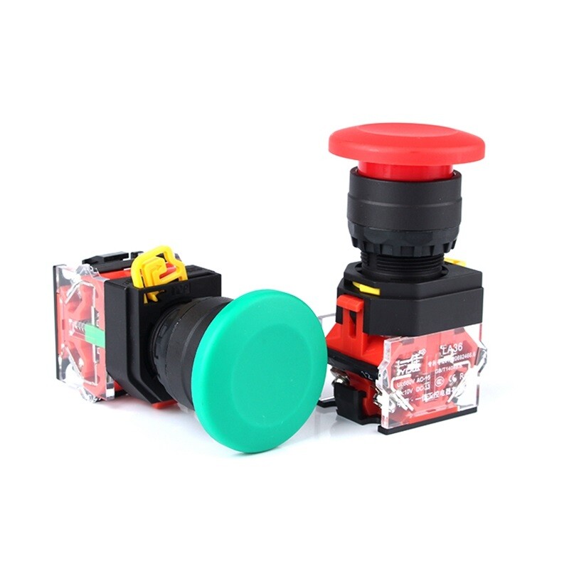 2Pcs 22mm Mushroom head push button switch Maintained Green button power switchs