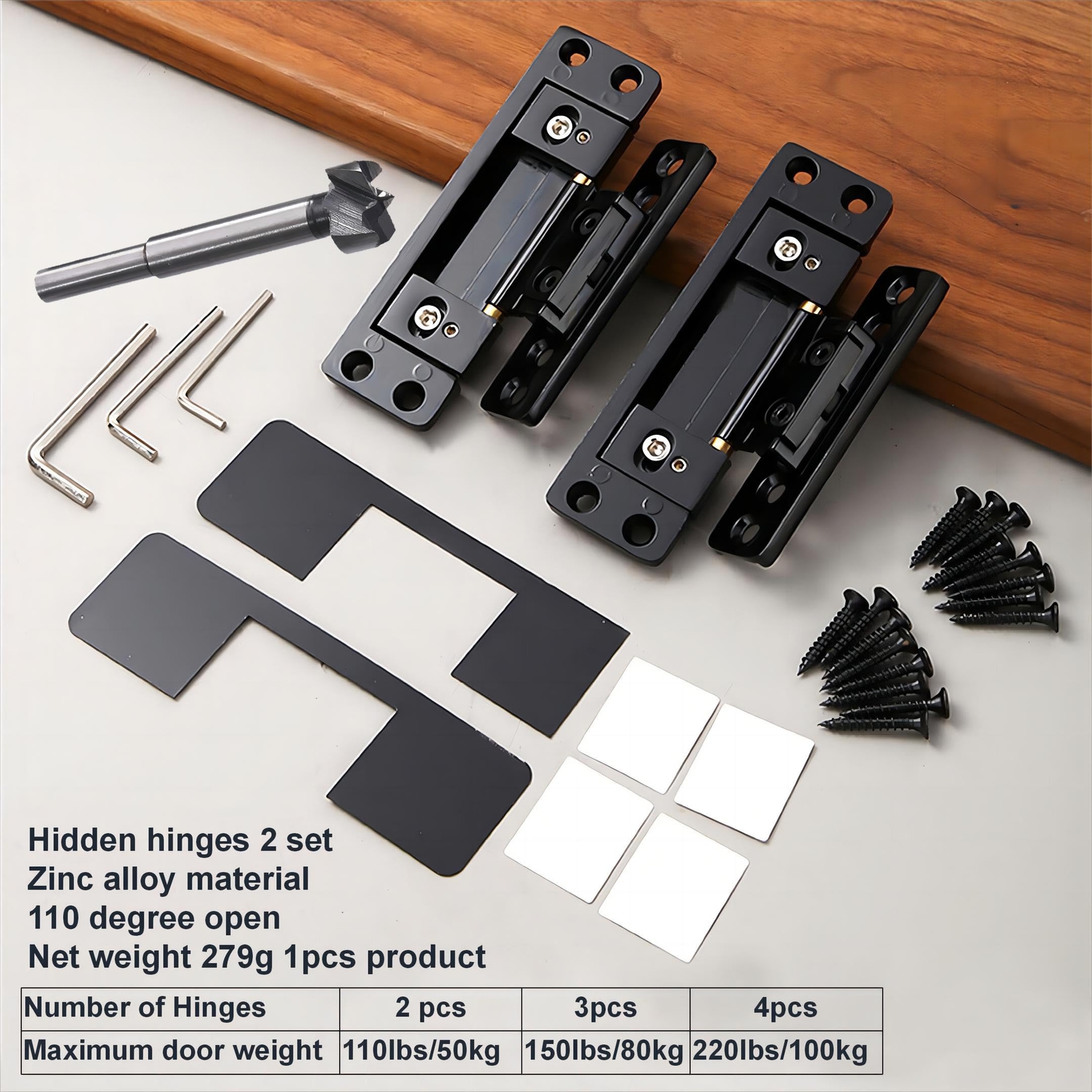 Hidden Door Hinge Adjustable Zinc Alloy Concealed Hinges 110LBS 110 Degree