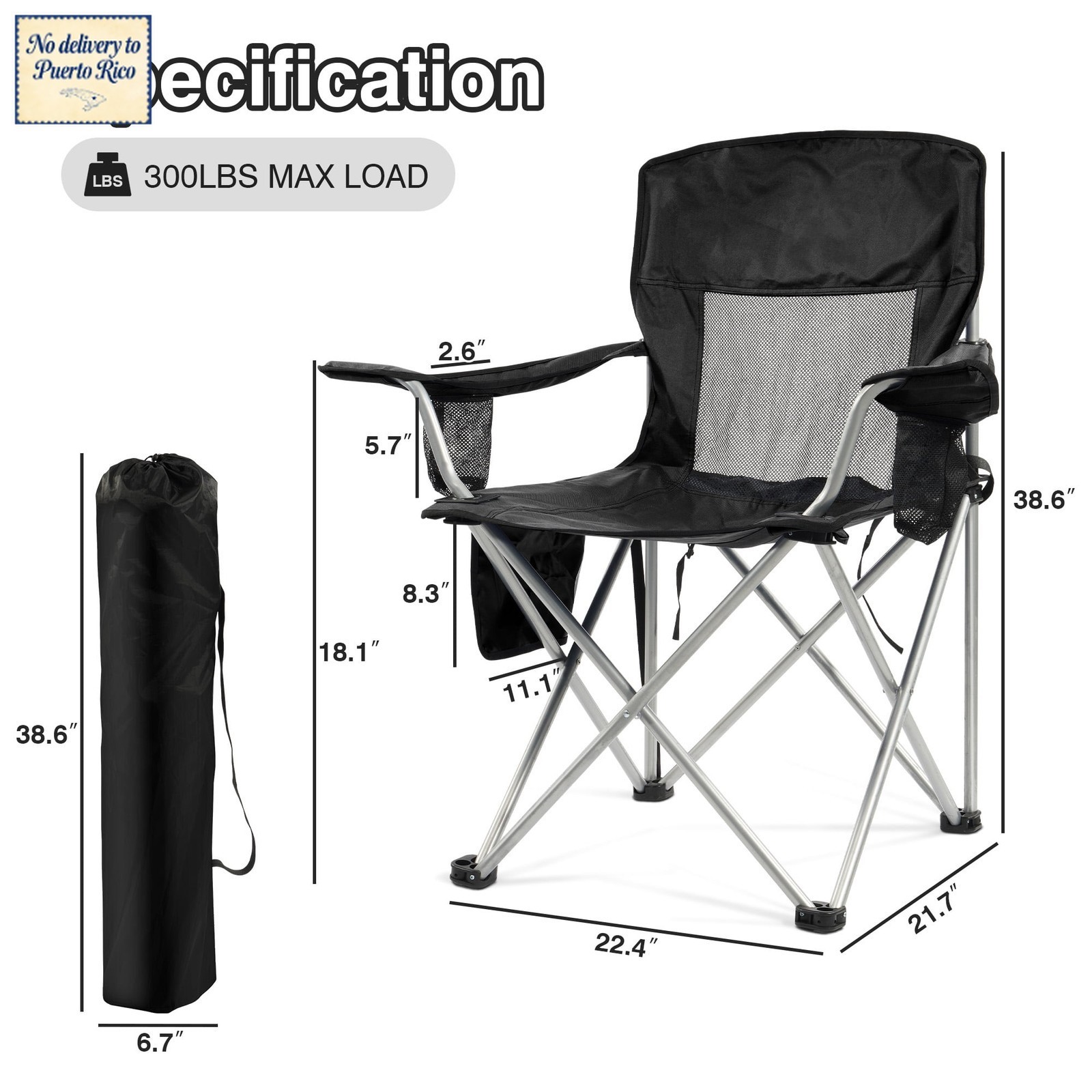 Folding Camp Chair，Portable Outdoor Chair，with Cup Holder & Carrying Bag