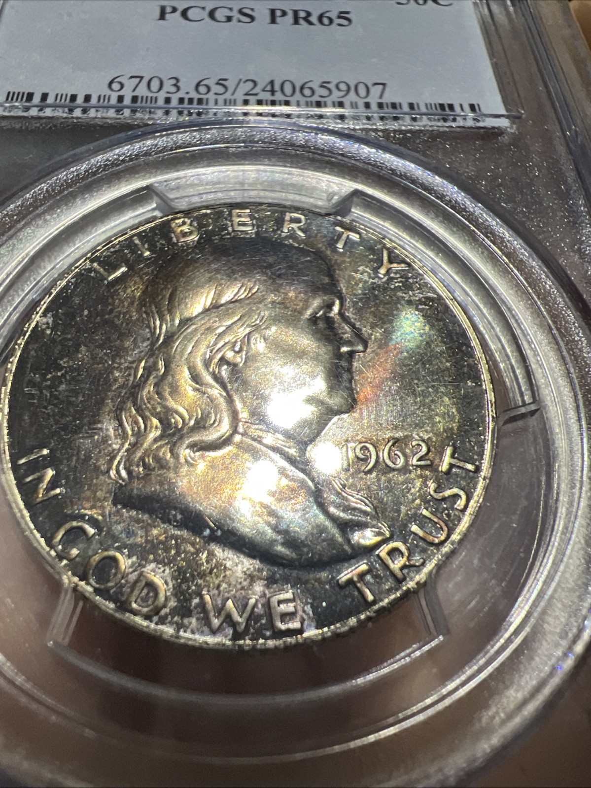 1962 PCGS PR65 Toned Franklin Half Dollar 50¢