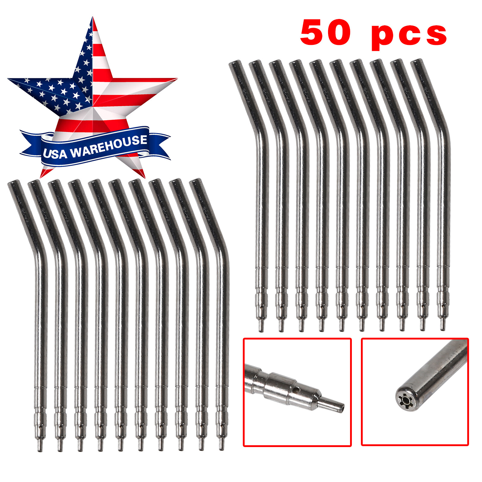 50Pcs Dental Air Water Spray Triple Syringe Autoclavable Nozzles/Tips/Tubes PG50