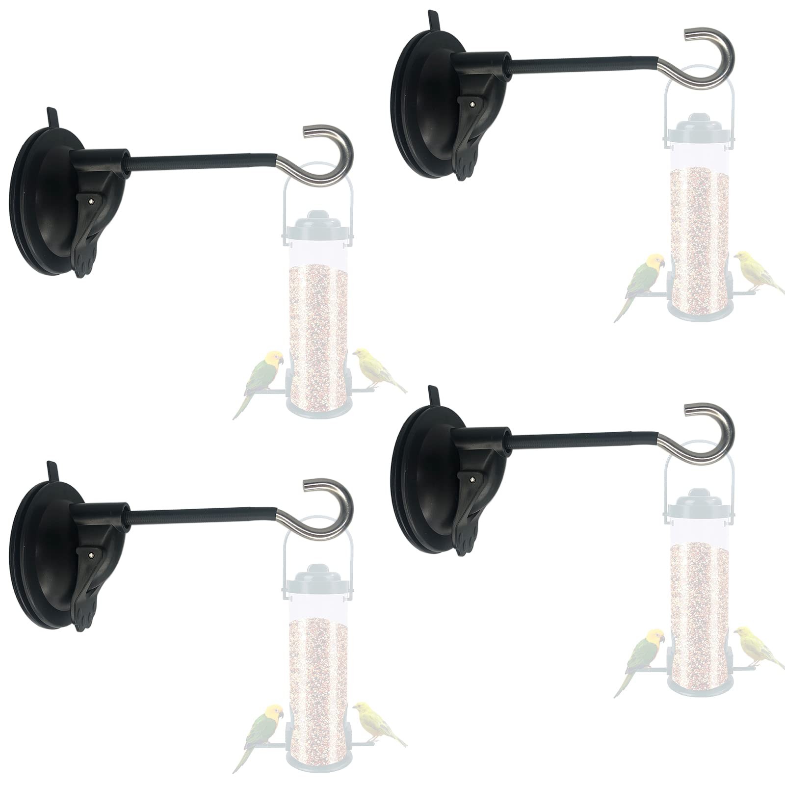4 Pack Window Suction Cup Bird Feeder Hanger for Feeders and Wind BLACK