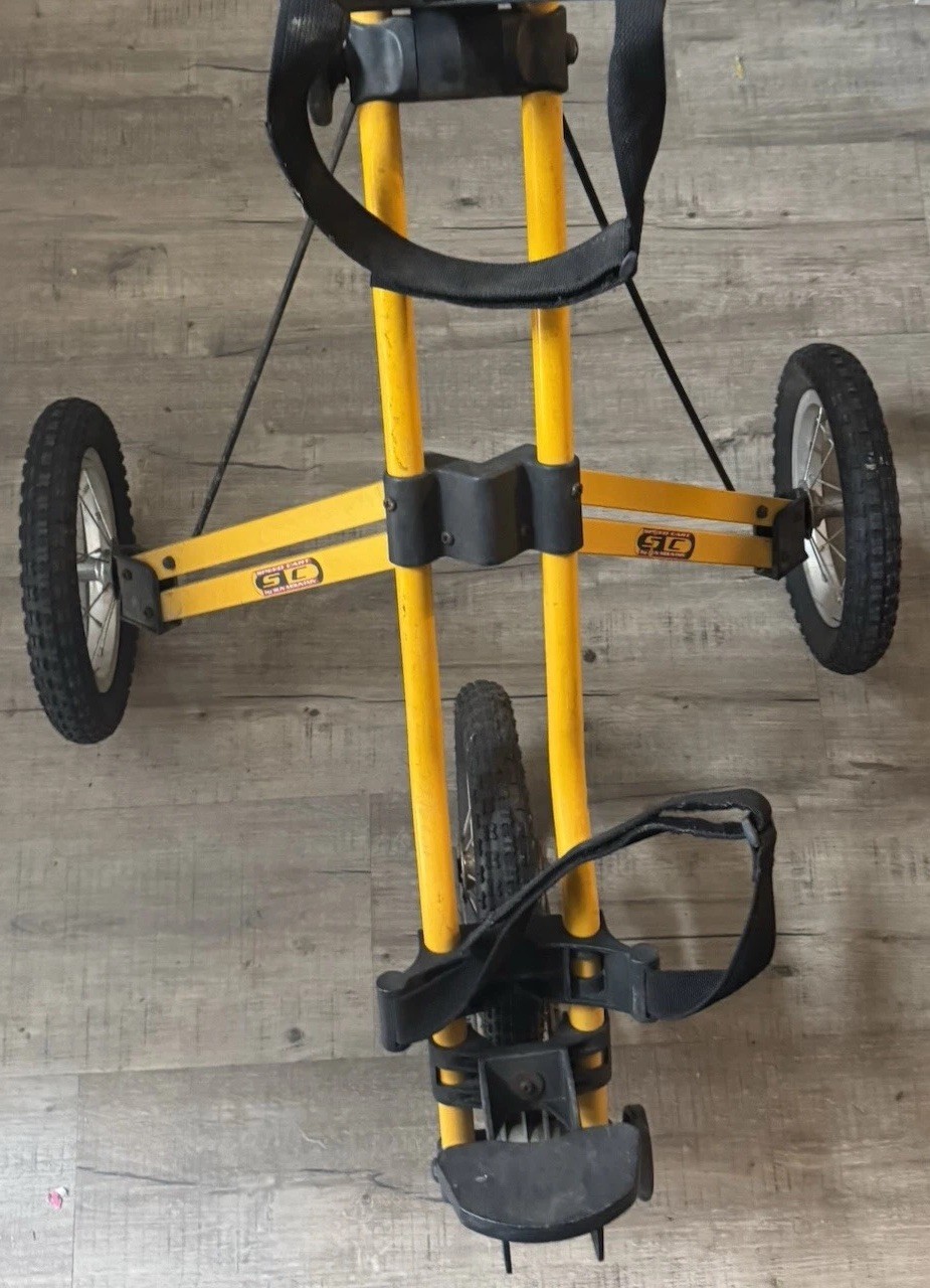 Sun Mountain Yellow Push Pull Golf Speed Cart 3 Wheel Folding Collapsible