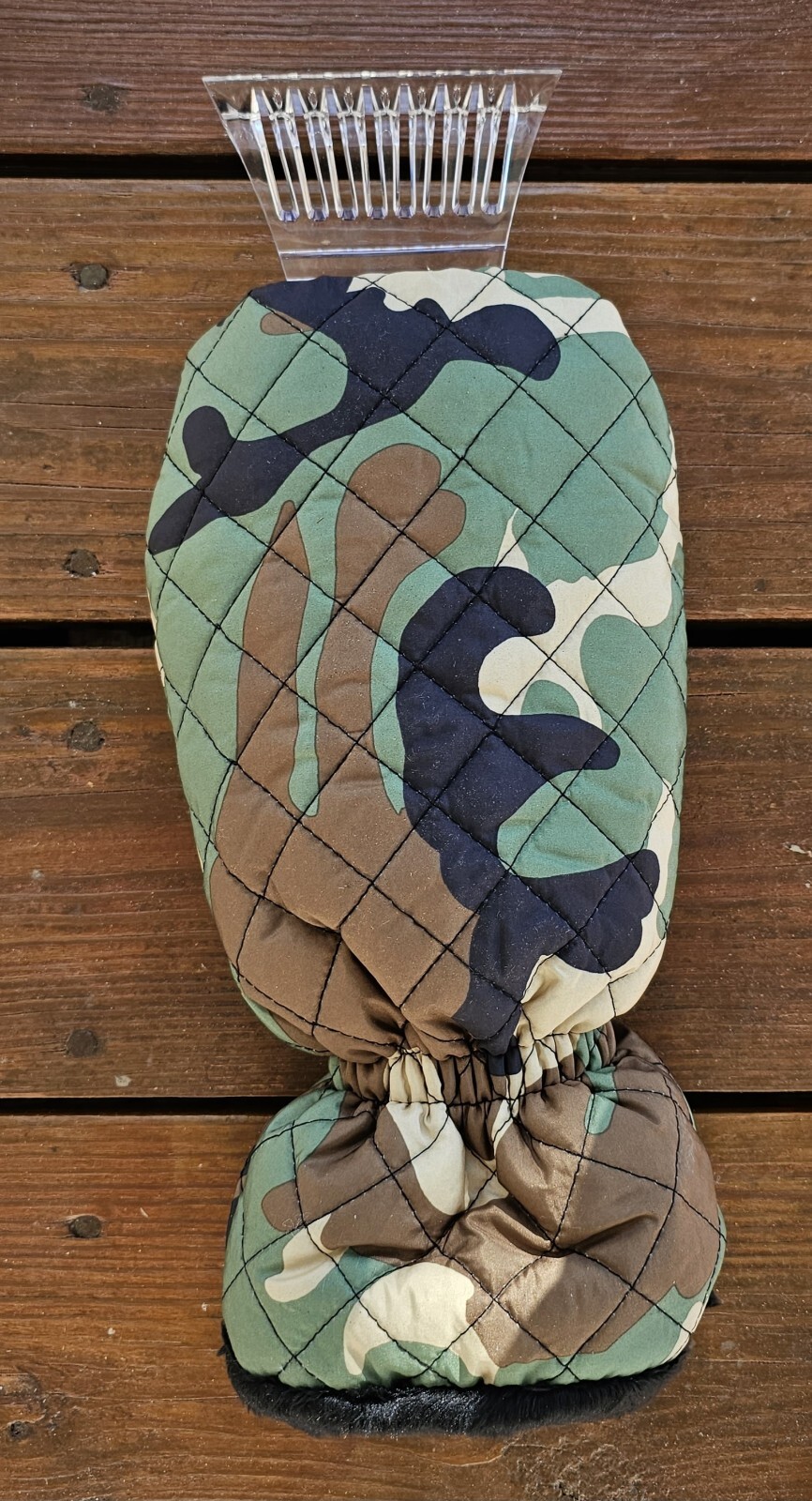 Uline Ice Scraper Mitten Camo Fabric Furry Lining Preowned