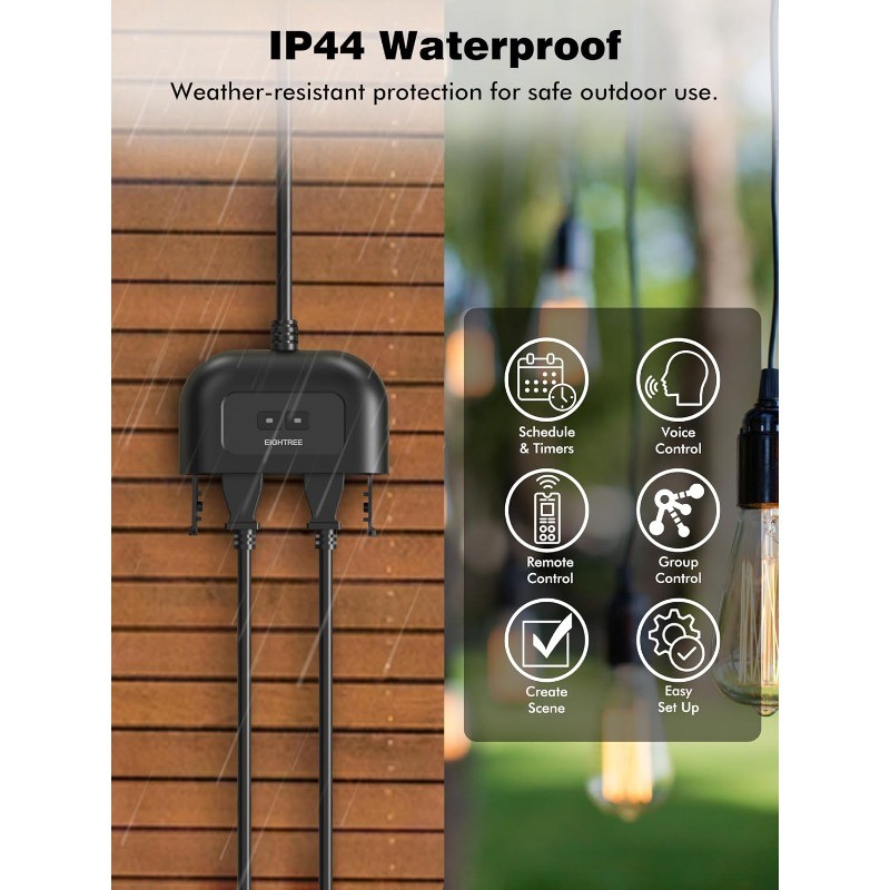 Outdoor Smart Plug Waterproof, Smart Outlet Plug with 2 Independently Controlled