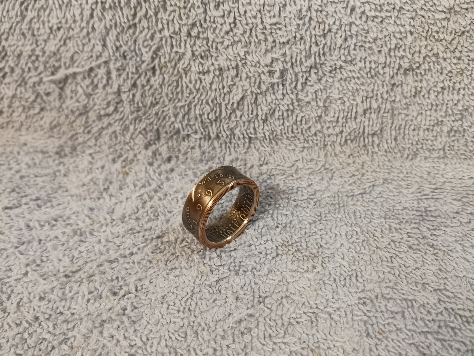 1995 Kennedy Half Dollars  size 9- 1/2 coin ring  handmade mixed metals (B)