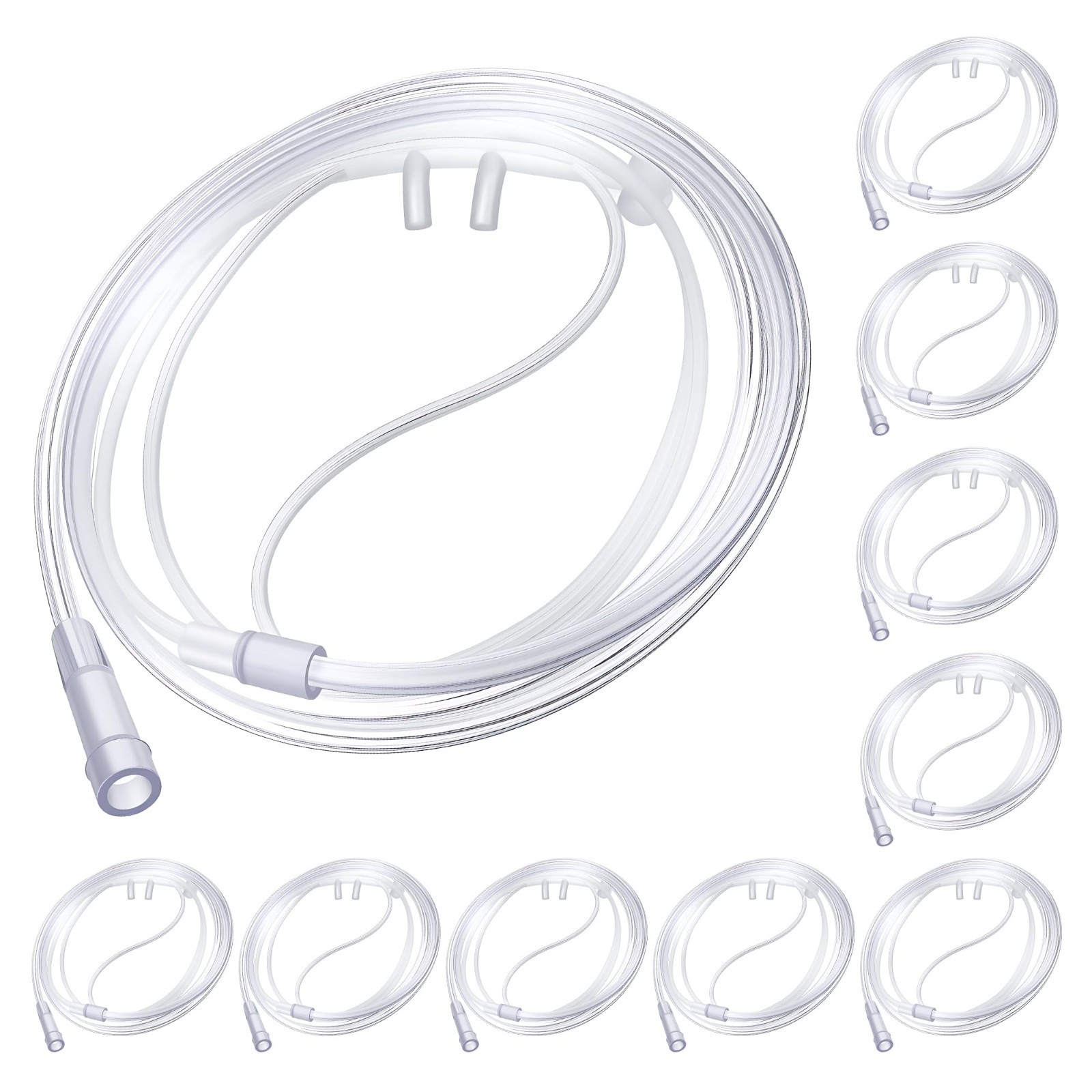 Lot Of 10 (ten) 6.6FT Adult Flexible Tip Soft Touch Nasal Oxygen Cannulas Clear