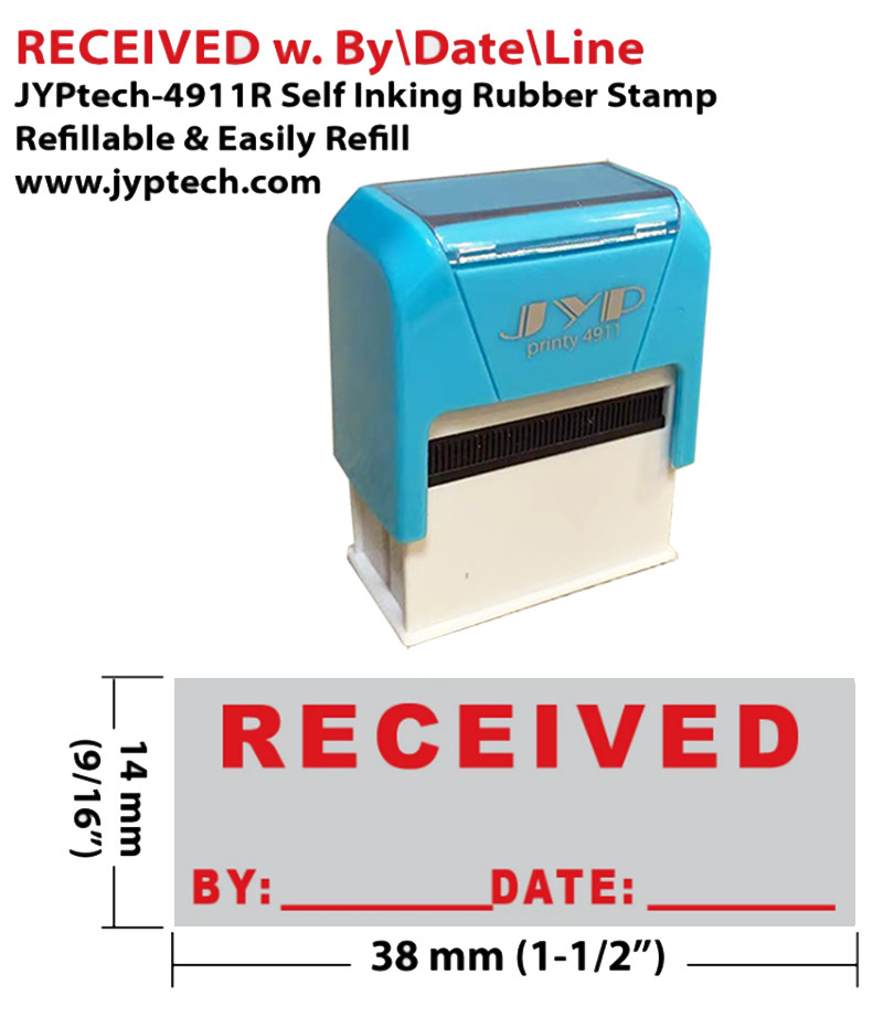 Received w. By Date Line - JYP 4911R Self Inking Rubber Stamp (Red Ink)