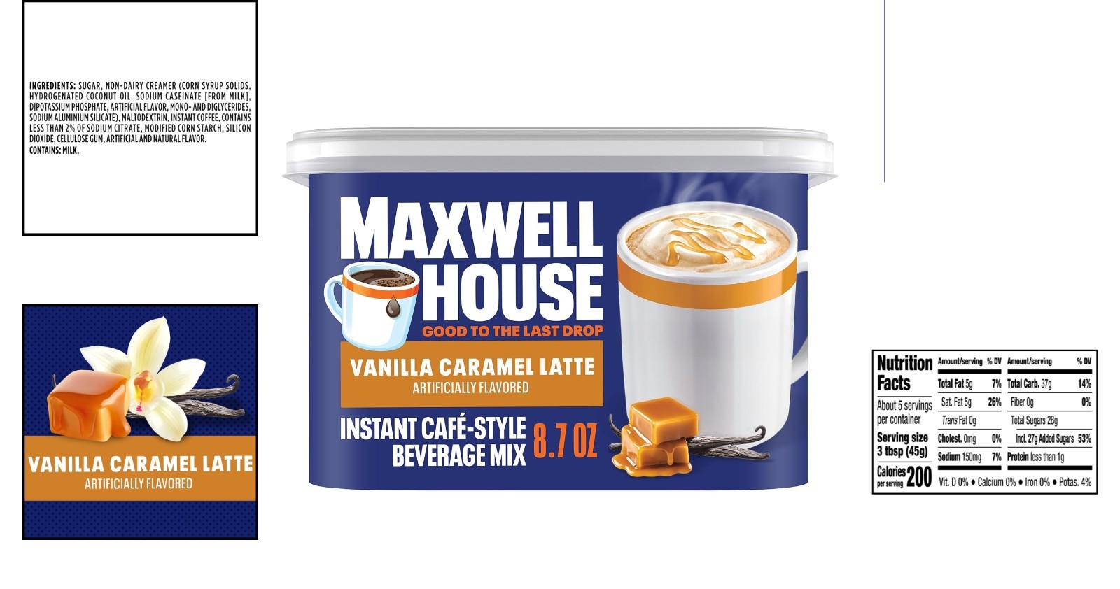 Indulge in 8.7 oz Vanilla Caramel Latte Instant Coffee Mix - Easy & Kosher