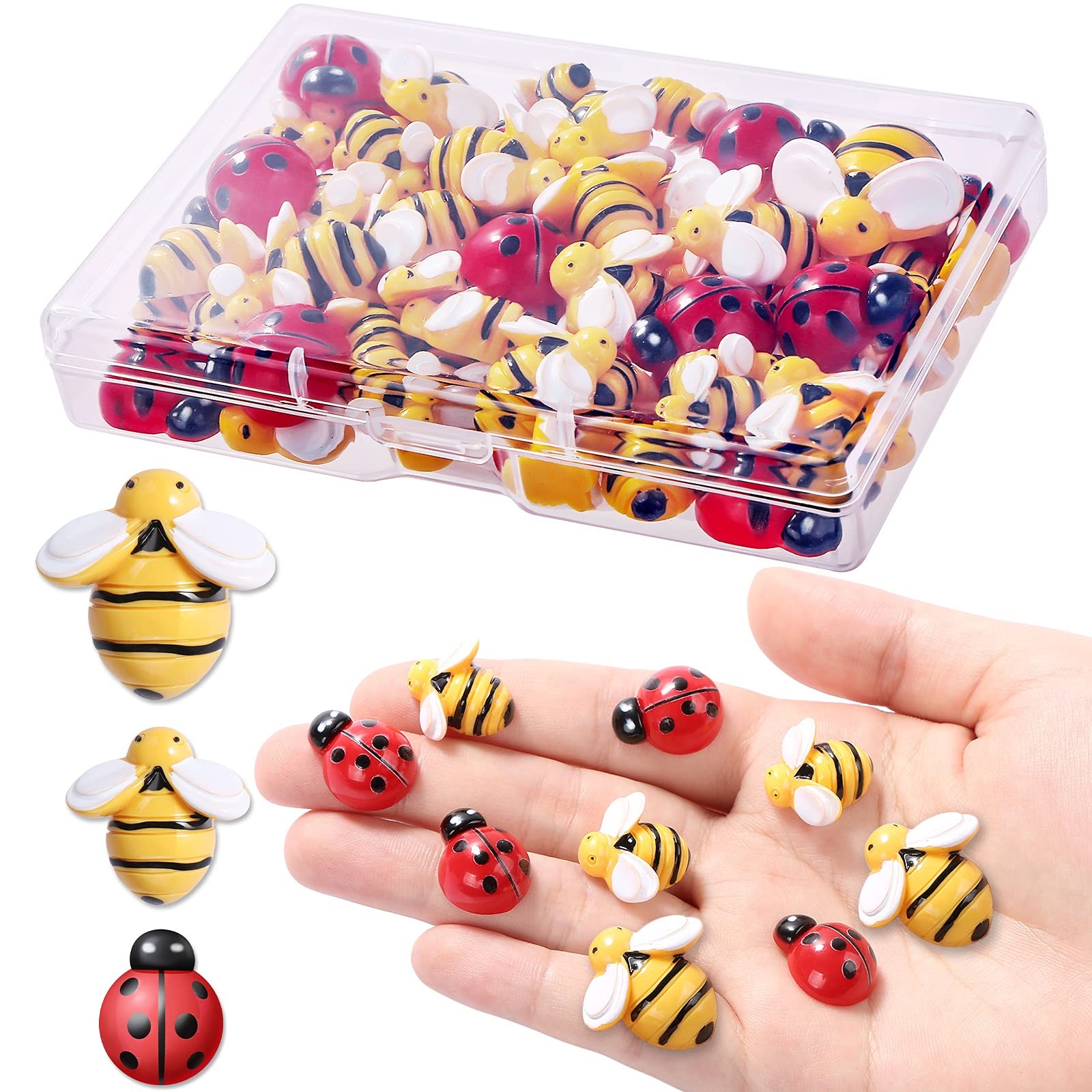 60 Pcs Tiny Resin Bees Ladybugs Decor, Including 30 Pcs Bumble Bee Embellishment