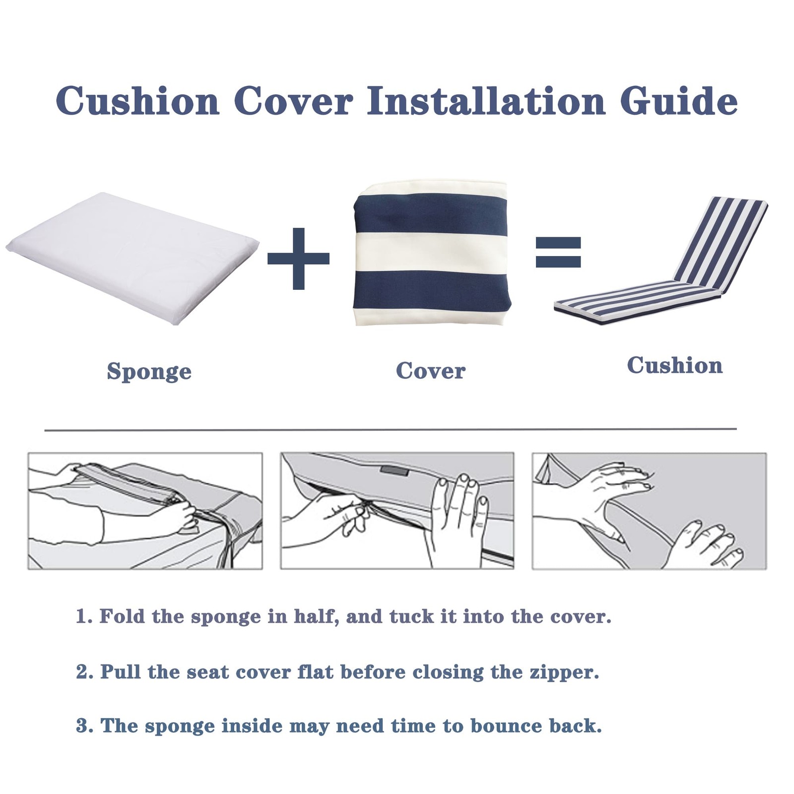 2PCS Outdoor Lounge Chair Cushions Replacement Patio Chaise Seat Cushions