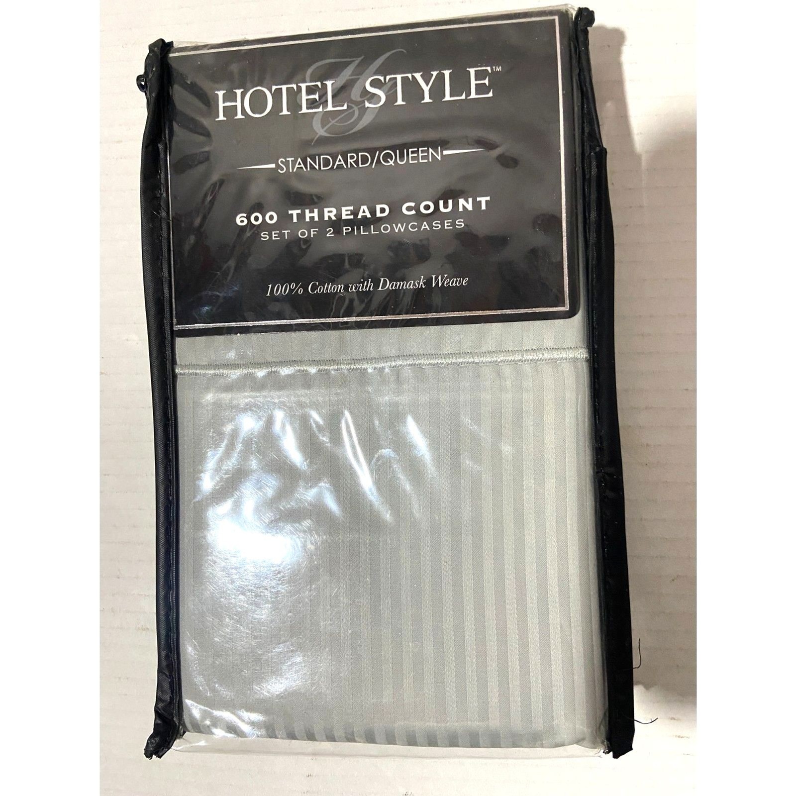 Queen Pillowcases Hotel Style 600 Thread Count Cotton Damask Weave Soft Silver!