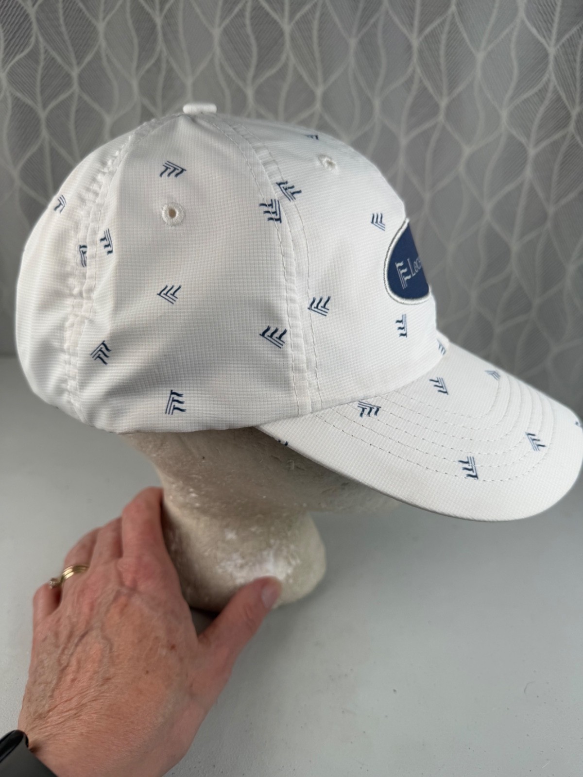Lochen Health Navy White Patch on White w Navy Flag Logo Hat Cap Hook Loop Lite