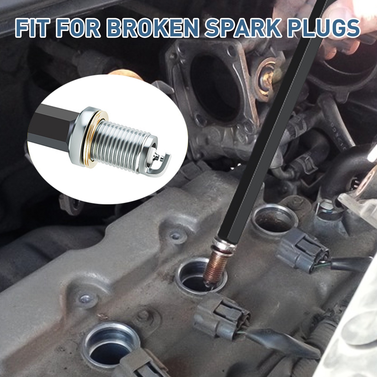 Broken Spark Plug Removal Tool Reverse Thread 10mm Hex Extractor for Car Engines
