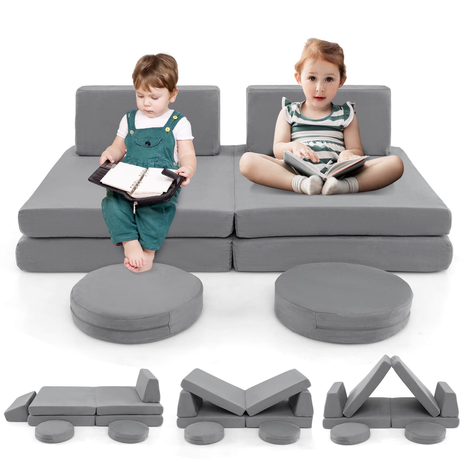 6PCS Modular Kids Foam Play Couch Set w/Washable Covers Sectional Play Sofa