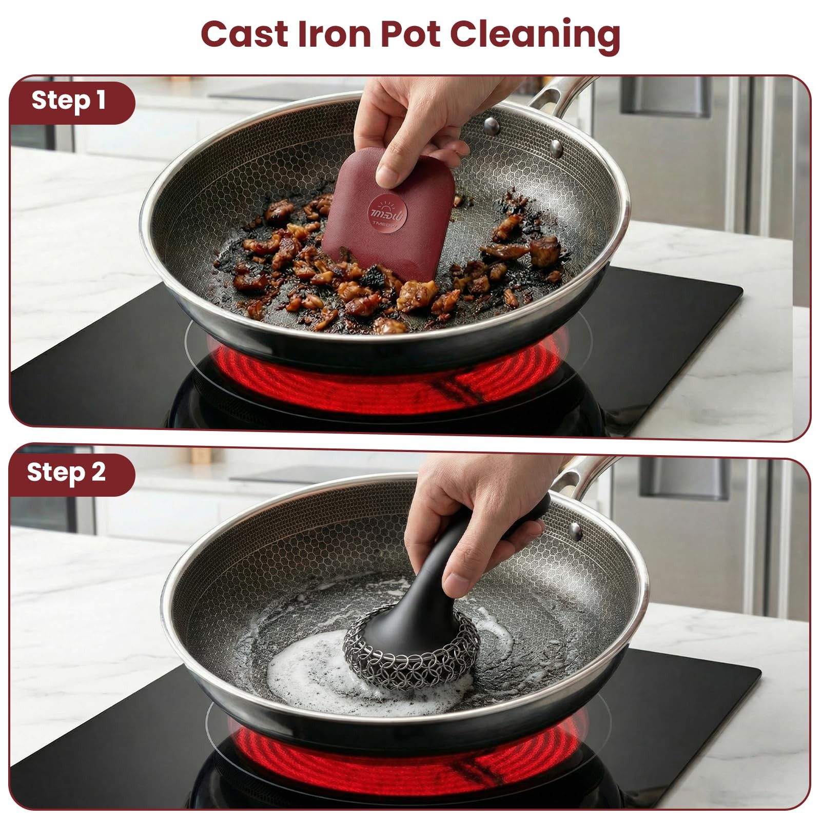 TMEDW Pan Scraper, 5 Pcs Pot Scraper Plastic, 5 Pcs, Red