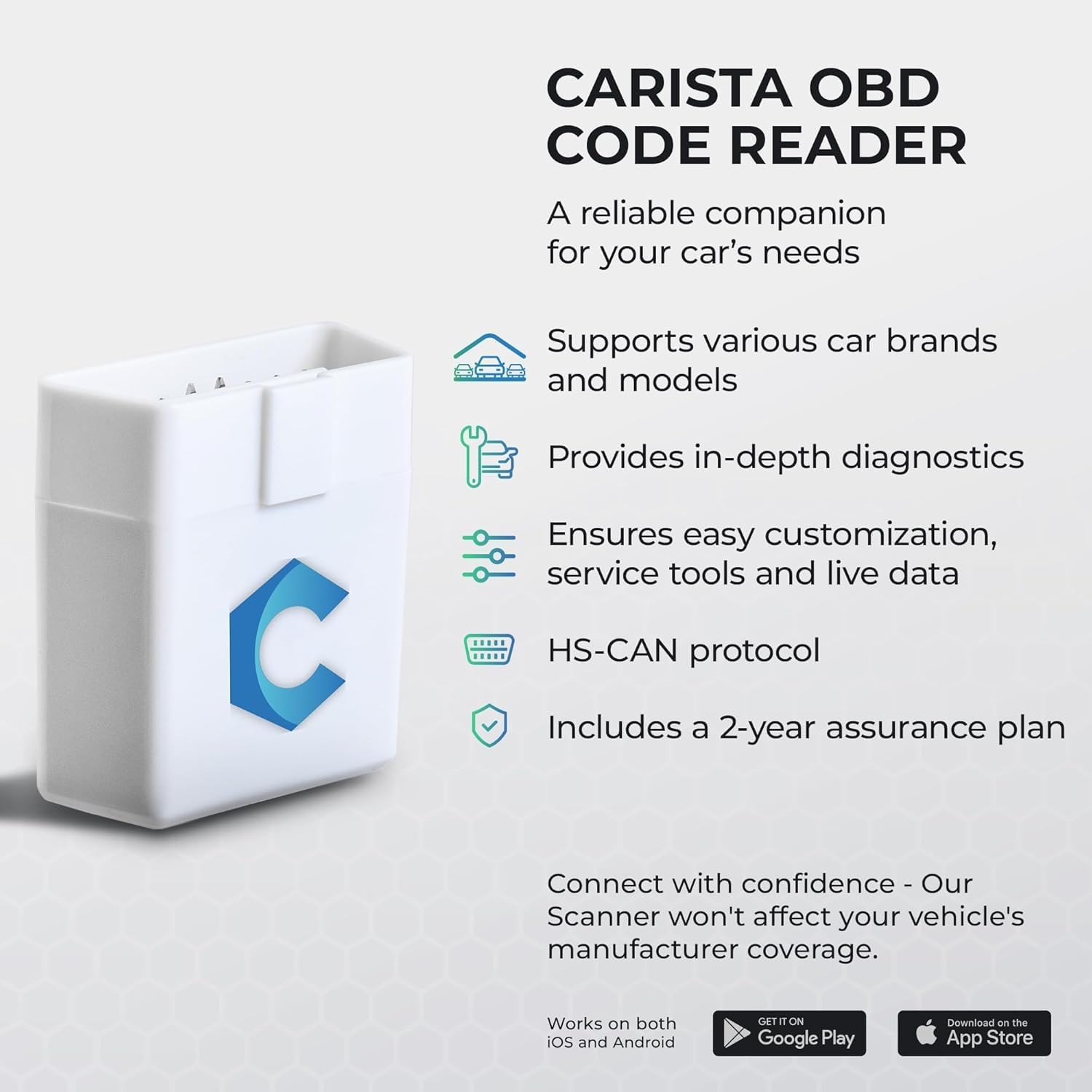 Carista OBD - Bluetooth OBD2 Scanner - Car Diagnostic Tool and White
