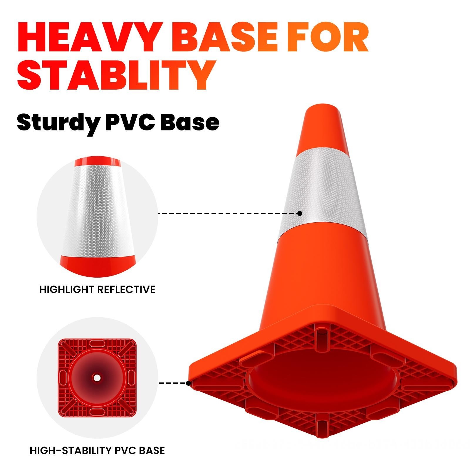 18" 20Pcs Traffic Cones w/ Reflective Collars Hazard Construction Cones