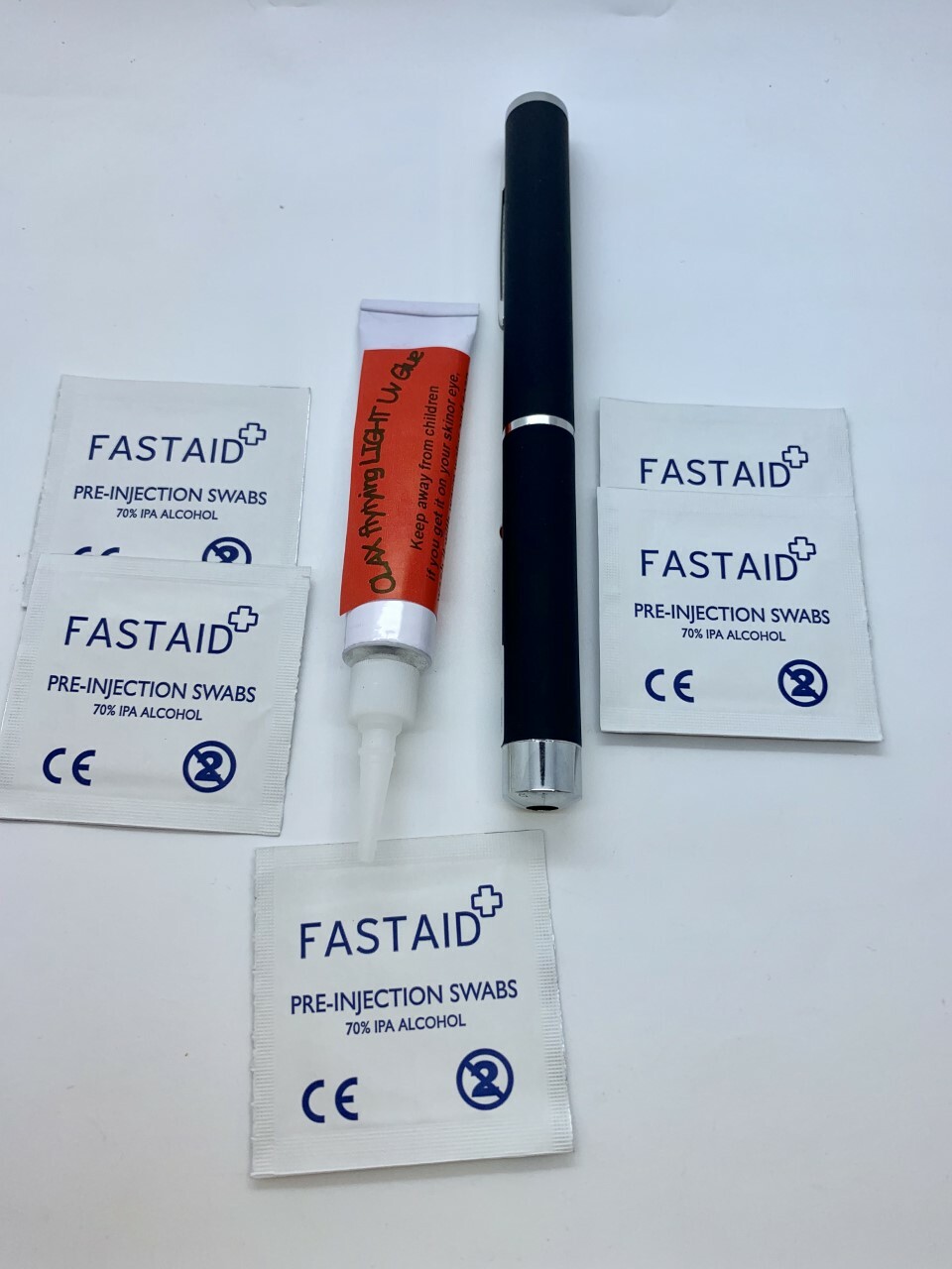 10ml Light, Clear Fly Tying UV Glue, Resin in a tube, 1MW UV Laser Pen, Prep Pad