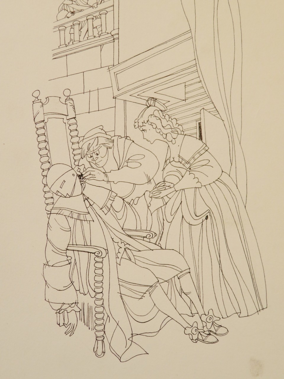 Maurice POUZET (1921-1997) ORIGINAL DRAWING VICTOR HUGO THE TWINS IRON MASK a