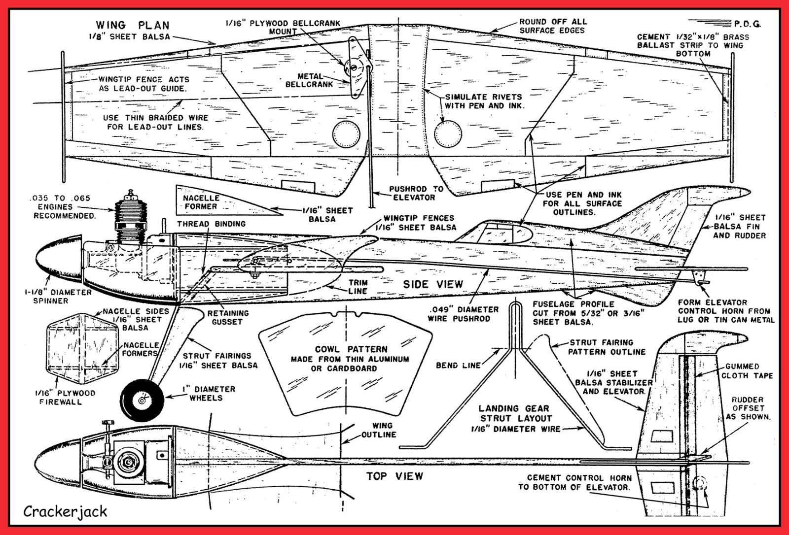 Model Airplane Plans (UC): CRACKERJACK 15" ½A Sportster Model by Paul Del Gatto