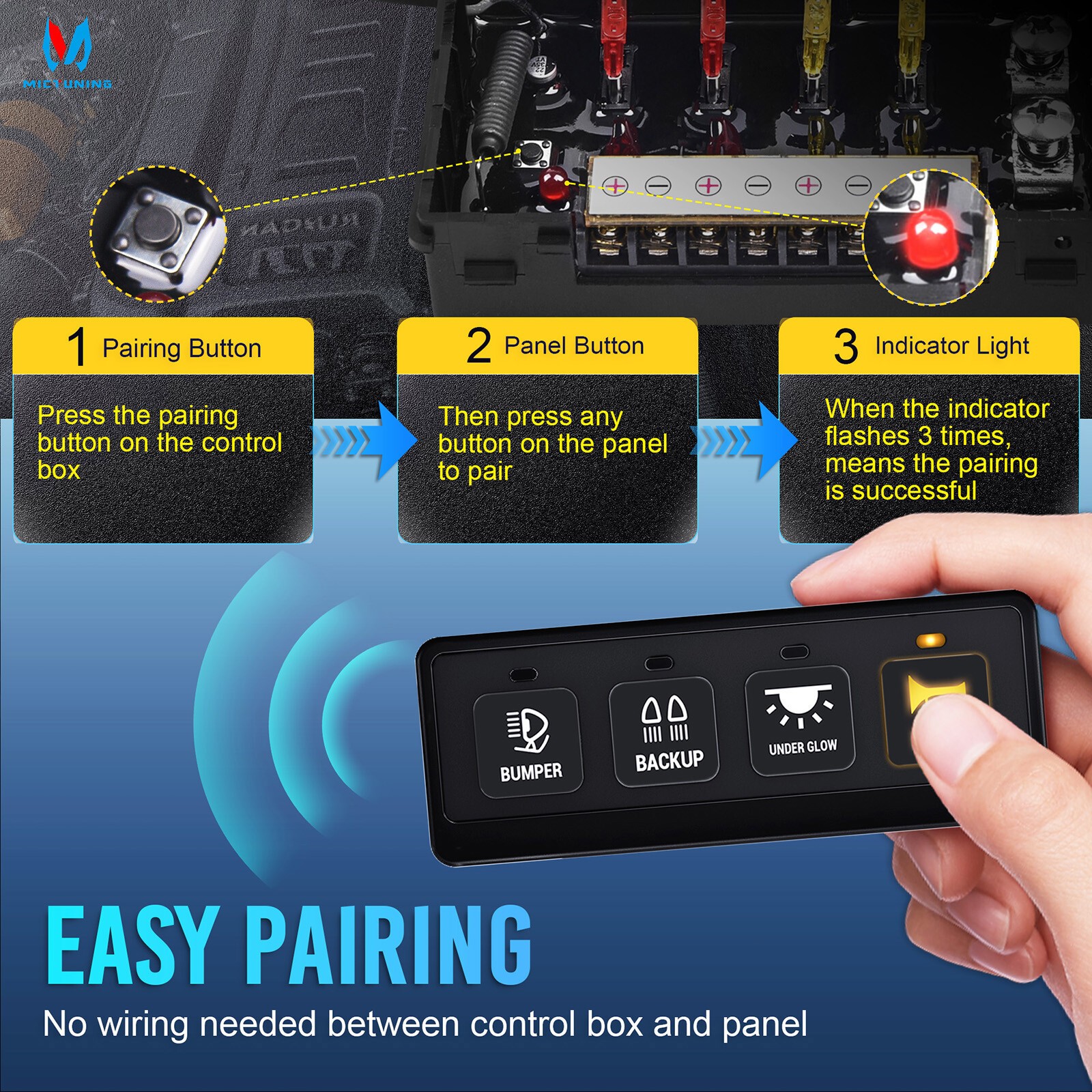 MICTUNING Wireless Switch Panel 12v LED Circuit Relay System Truck Marine Boat