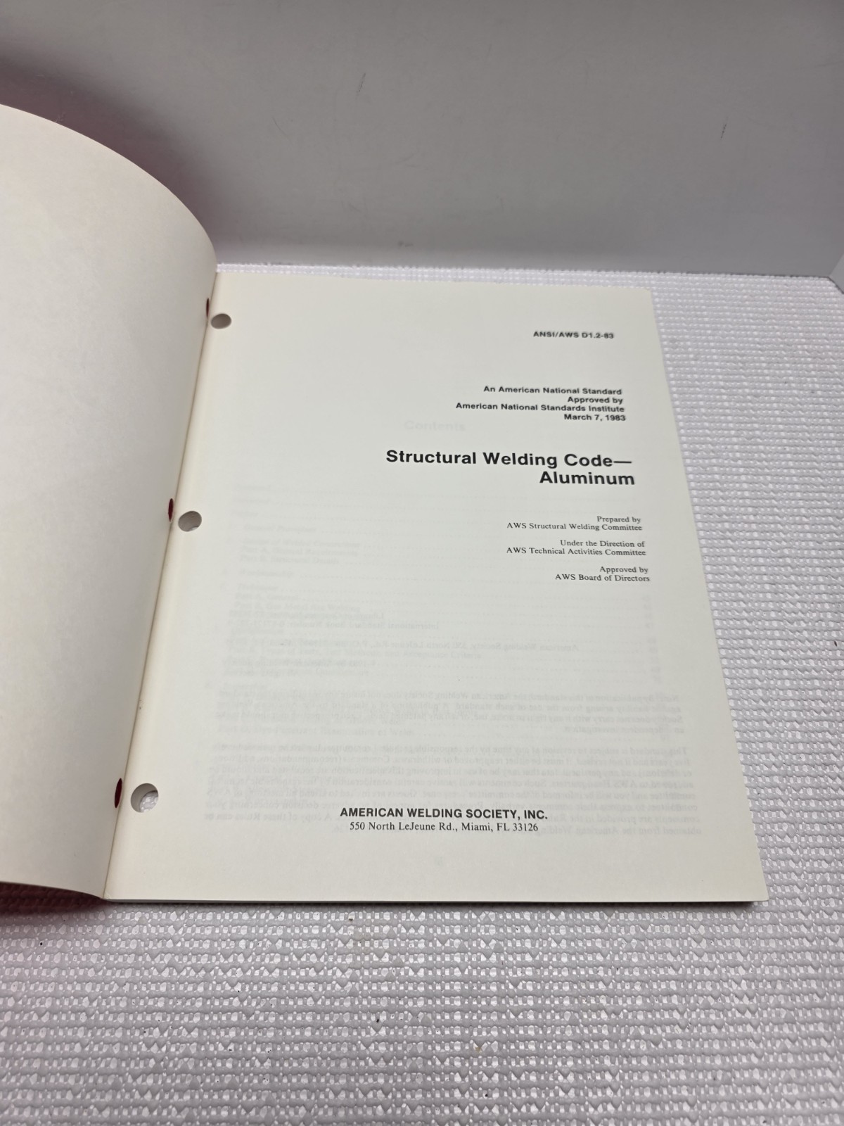 ANSI/AWS D1.2-83 Structural Welding Code Aluminum 1983 Vintage Manual