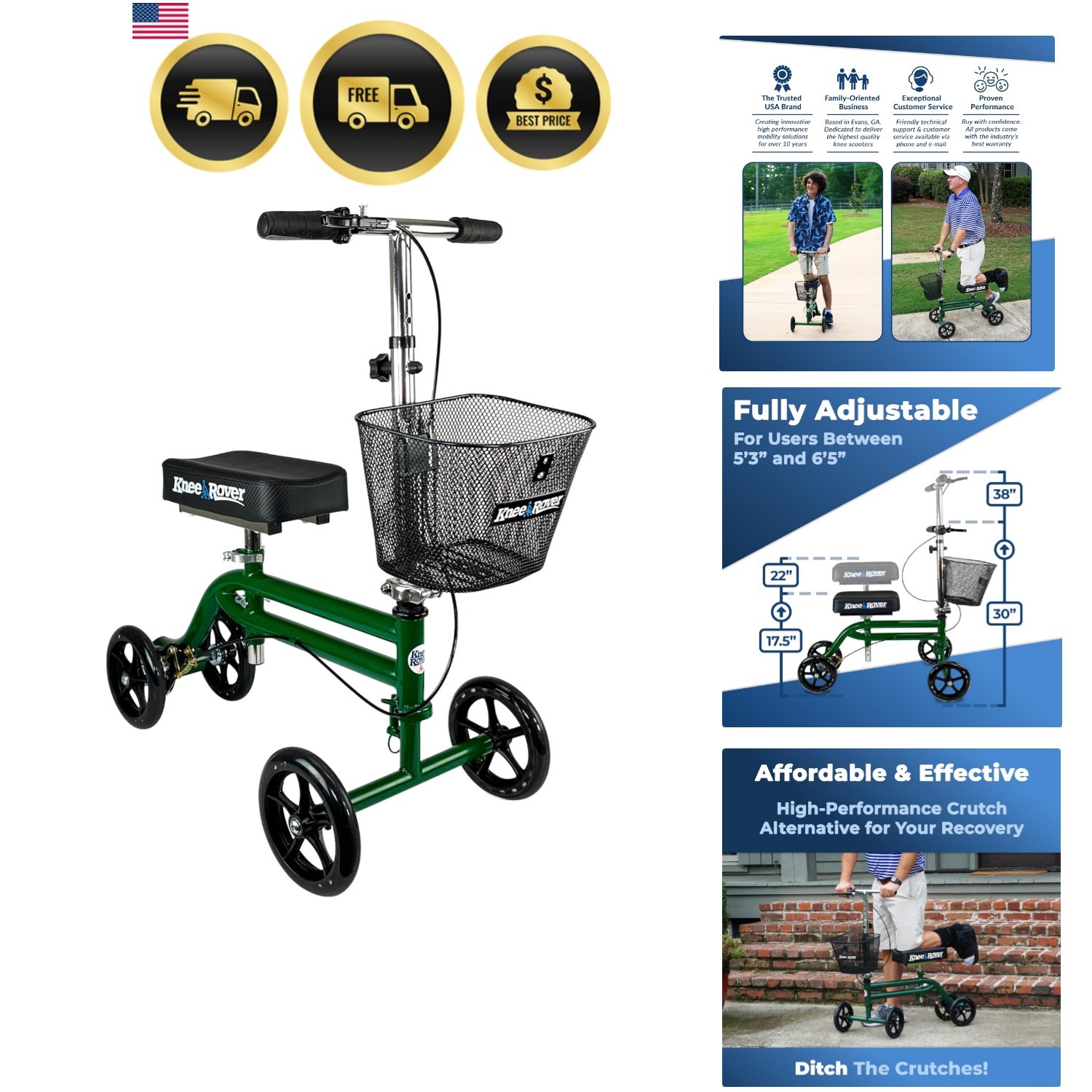 Steerable Knee Scooter Knee Walker for Adults for Foot Surgery, Broken Ankle,...