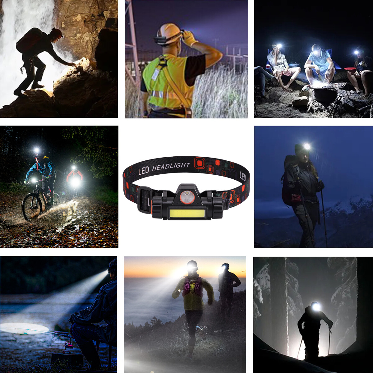 Lot Headlamp Rechargeable Forehead Head Light LED Lights 90°Rotation Flashlight