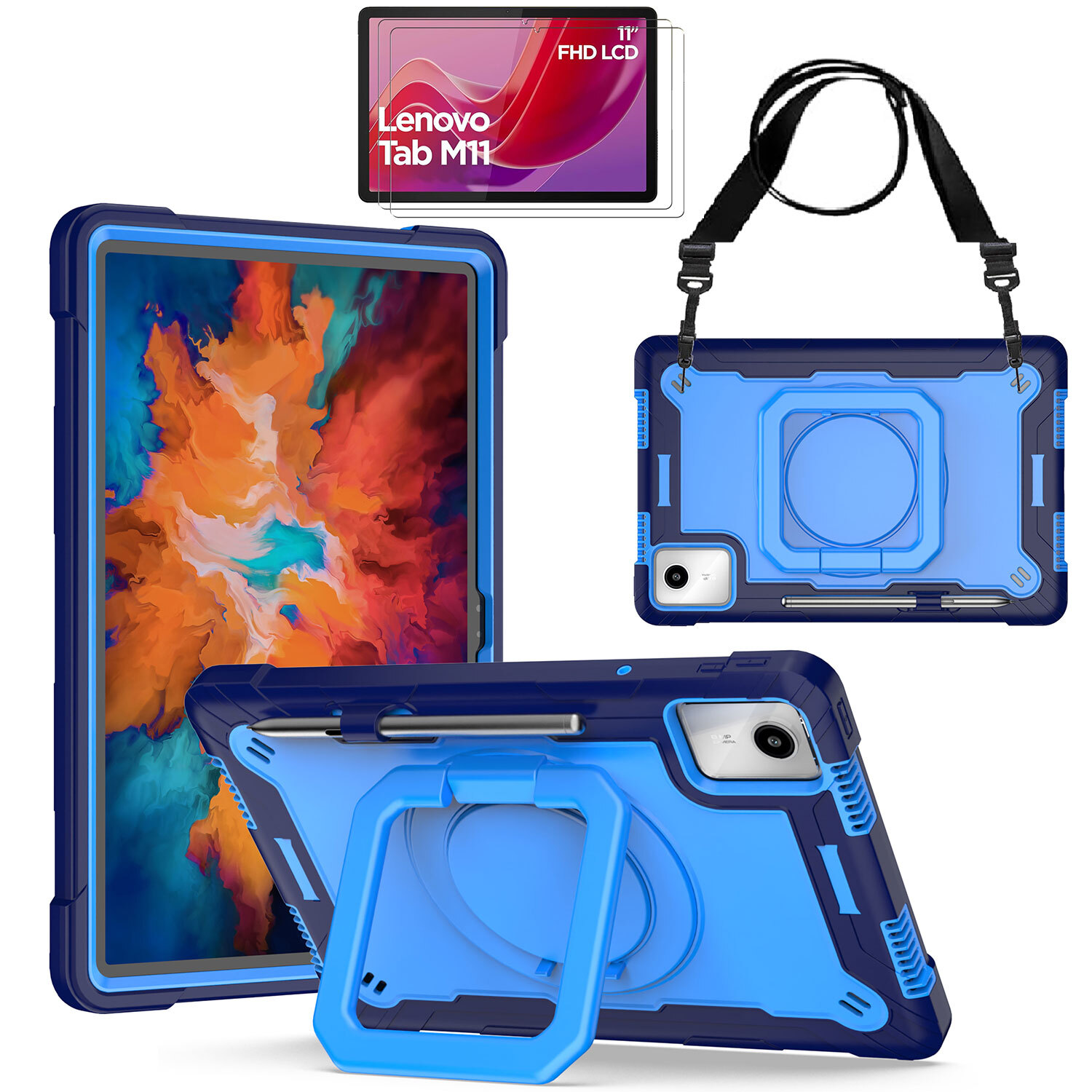 Lenovo Tab M11 (11 inch) Case with Pencil Holder Rotating Stand Shoulder Strap
