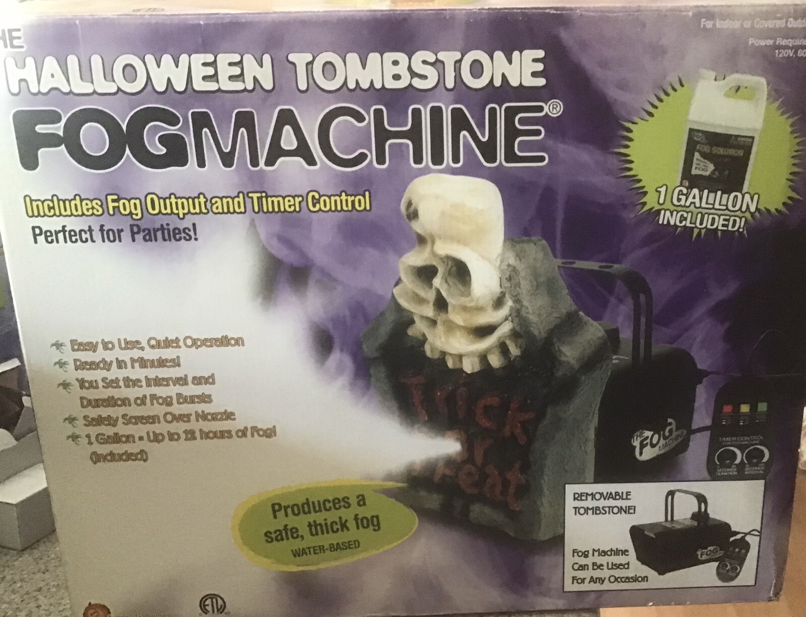 The Halloween Tombstone Fog Machine Trick or Treat Fog Machine in Box W/ Fog