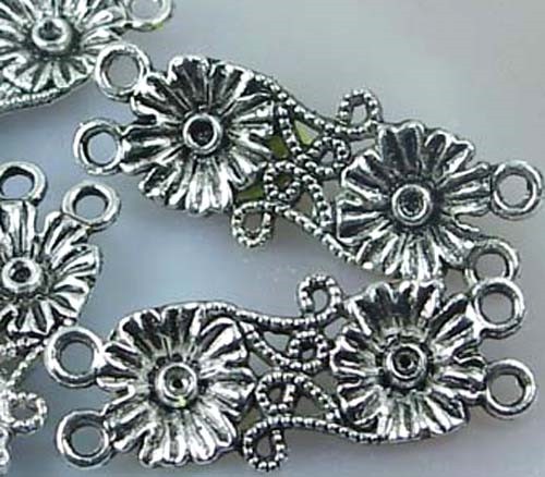 4 Silver Pewter Flower Dual Connector Link 38mm