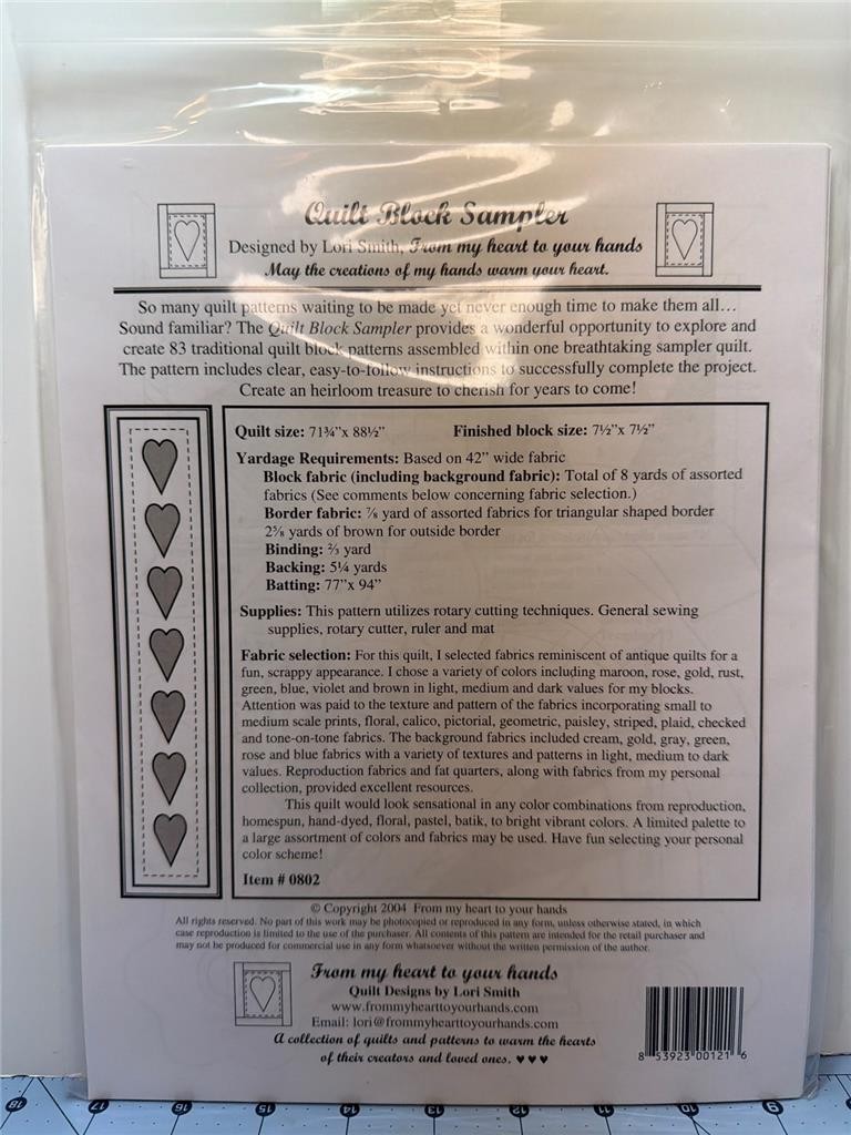 LORI SMITH Quilt Pattern - QUILT BLOCK SAMPLER #0802 - 71.75" x 88.5"