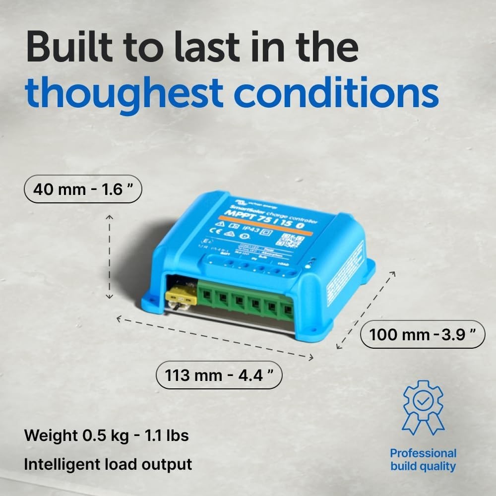 SmartSolar MPPT Bluetooth Solar Charge Controller - 75V, 15A, 12/24V Efficiency