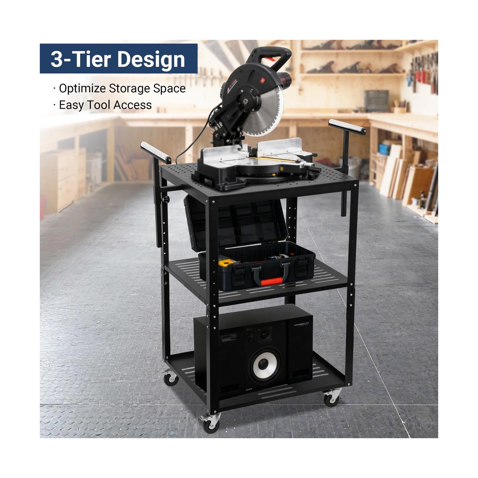 Planer Stand with Roller, 27.6" x 24" Tabletop, 31"- 44.7" Height Adjustable,...