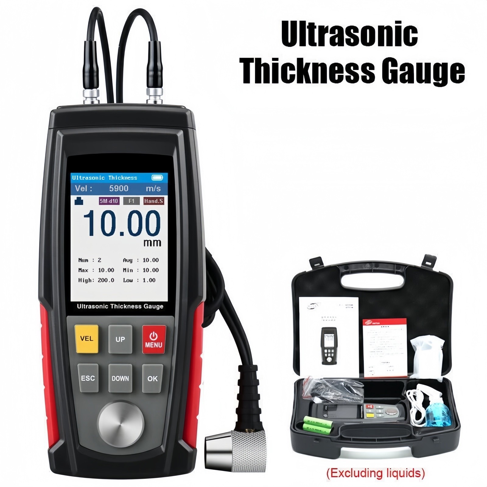 Digital Ultrasonic Thickness Gauge Meter Tester 1-225mm Tool for Metal Steel PVC