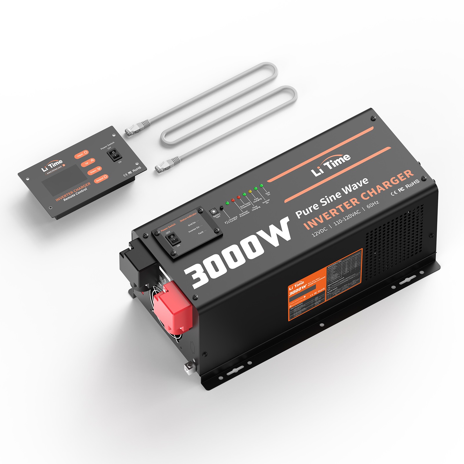 LiTime 3000W Pure Sine Wave Inverter Charger 12VDC to 120VAC Surge 9000W for UPS