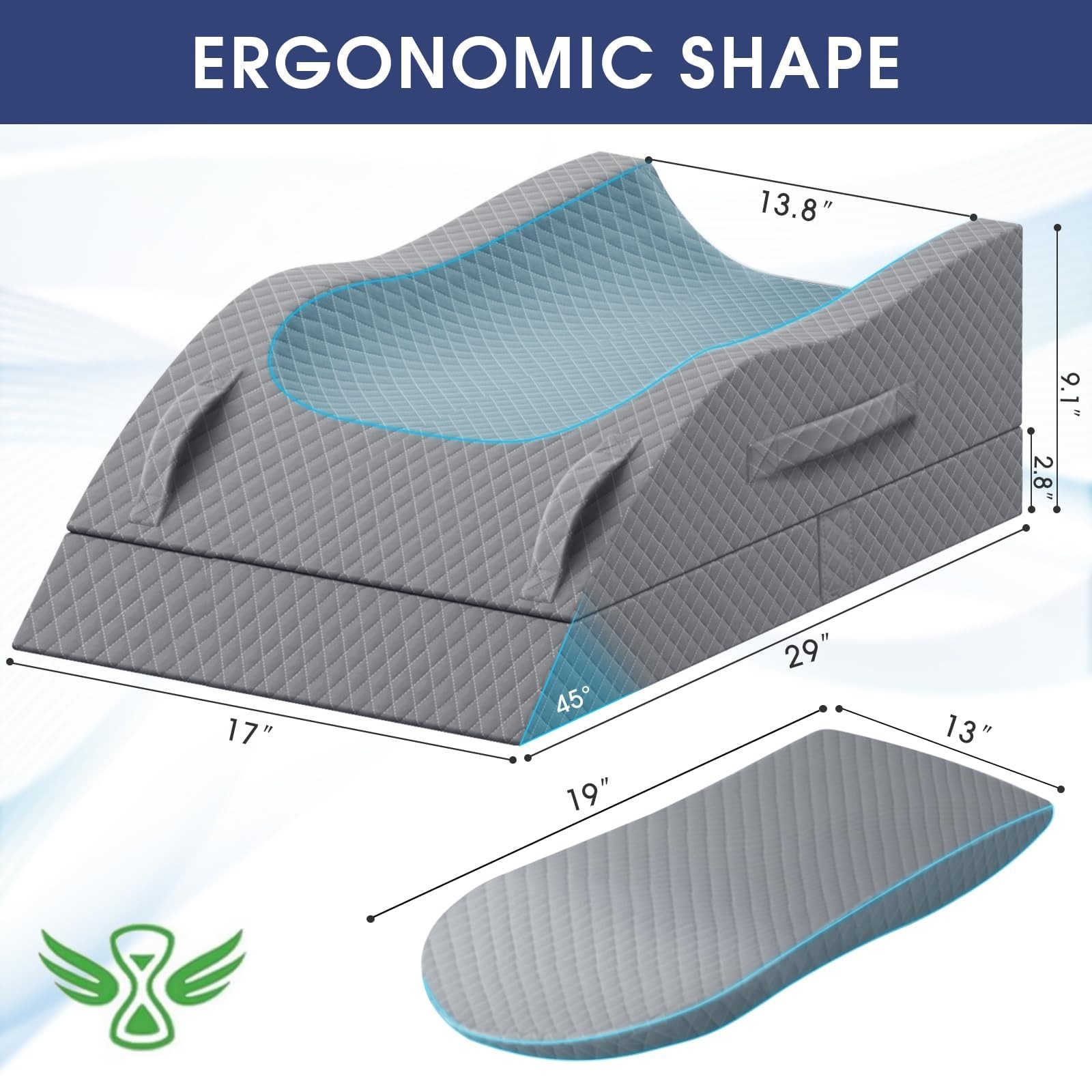 CushZone Adjustable Memory Foam Leg Elevation Pillow for Blood Circulation, Grey